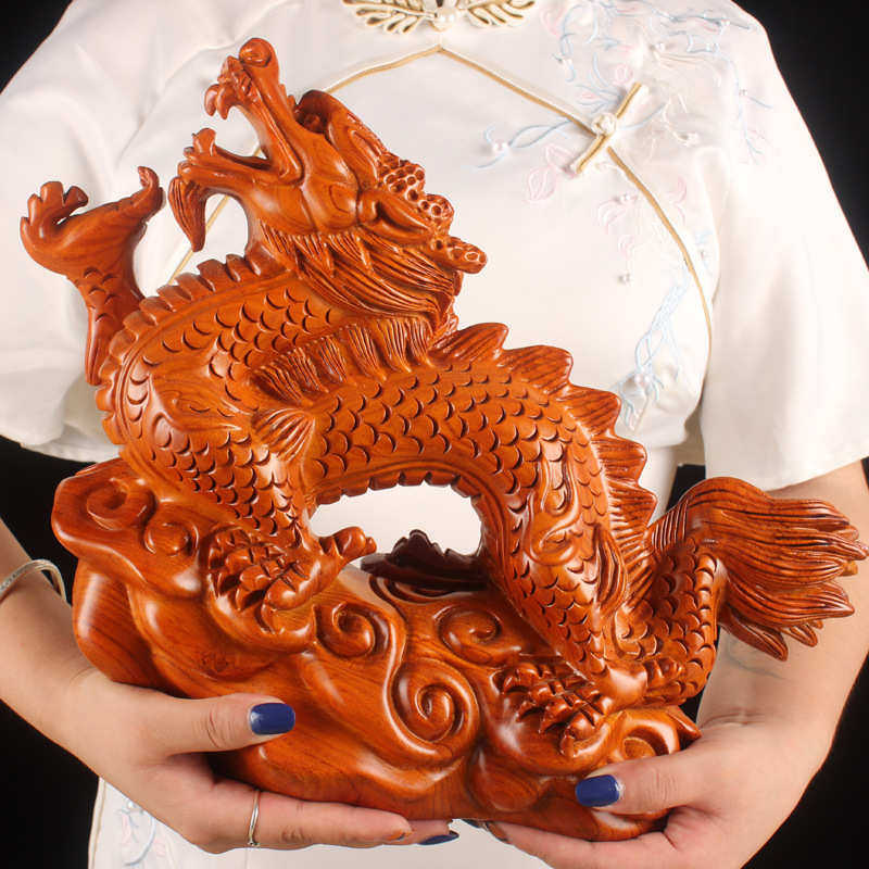 生肖龙年雕刻礼品家居花梨木实木摆件十二生肖红木动物龙办公室