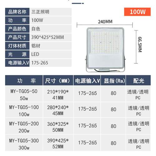 LED投光灯户外防水大功率50W100W路灯工程车间投光射灯工程专用