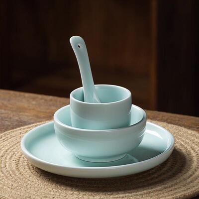 新中式陶瓷餐具四件套碗碟勺青瓷摆台酒店商用简约风格定制印logo