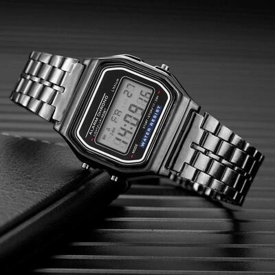 Luxury LED Digital Watches for Men Stainless Steel Gold Sliv