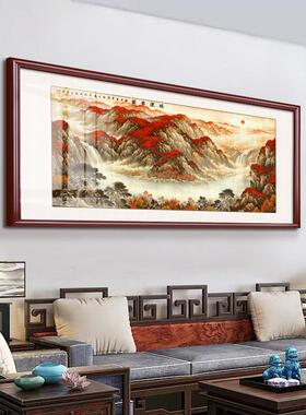 网红国画山画客厅挂画气办公室装饰水画流水财生书横房版手绘新中