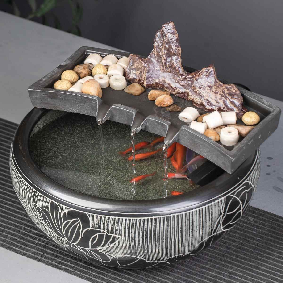 流水摆件鱼缸造景古法养鱼循环水池过滤器加湿家居装饰景德镇陶瓷