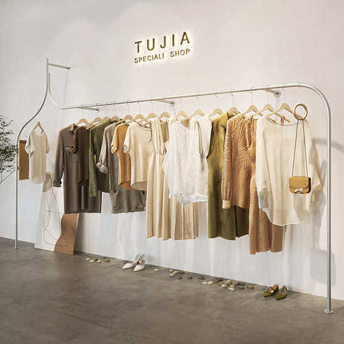 服装店展示架女装店创意上墙银金色铁艺挂衣架商场衣服陈列架货架