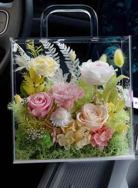 永生花成品亚克力手提花盒玫瑰真花礼盒情人节教师节礼物送女朋友