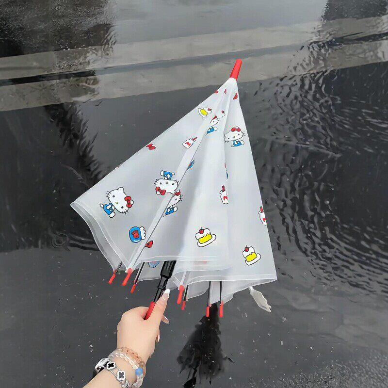 可爱猫咪自动伞长柄雨伞透明女生高颜值加大加厚加固抗风2026新款