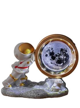 宇航员小夜灯3D内雕水晶球桌面摆件卧室装饰USB发光创意生日礼品