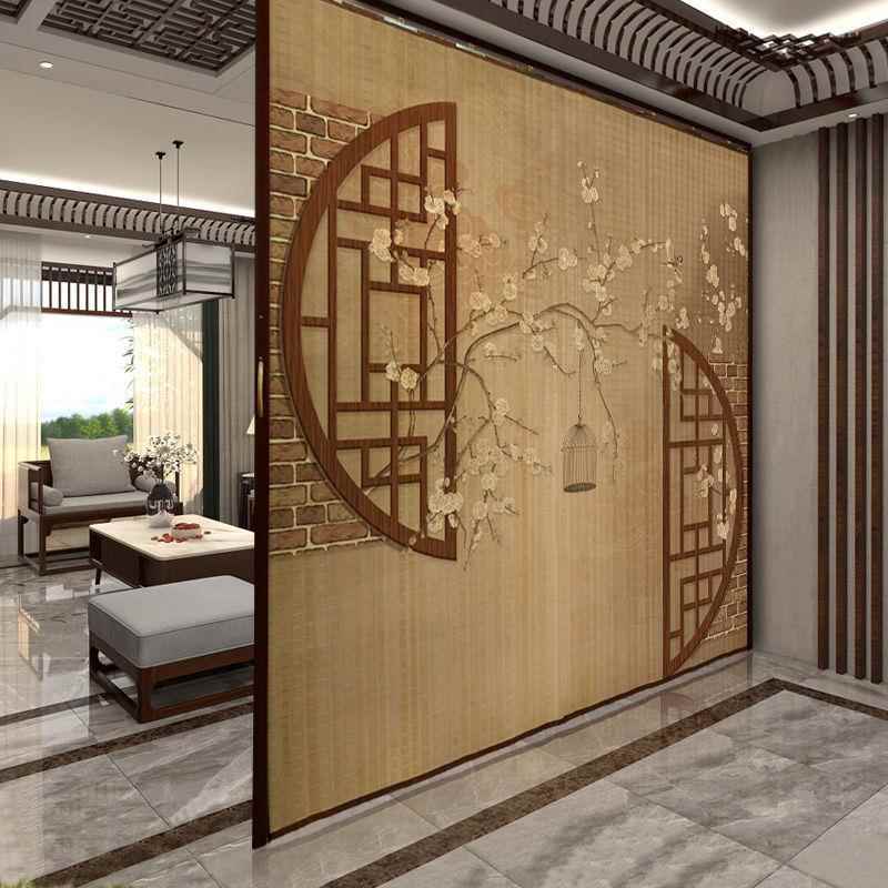 客子门帘隔断折用叠推拉家风屏帘风商铺ALAL麦太简易厅印花竹帘垒