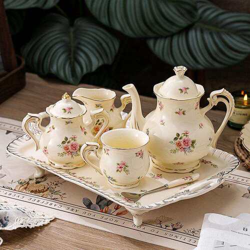 欧式中古茶杯子壶套装家用装杯具装水壶套乔迁H25521新套居茶杯乔