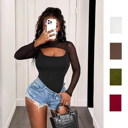Bodysuits For Women Round Neck Shapewear Bodysuit Long