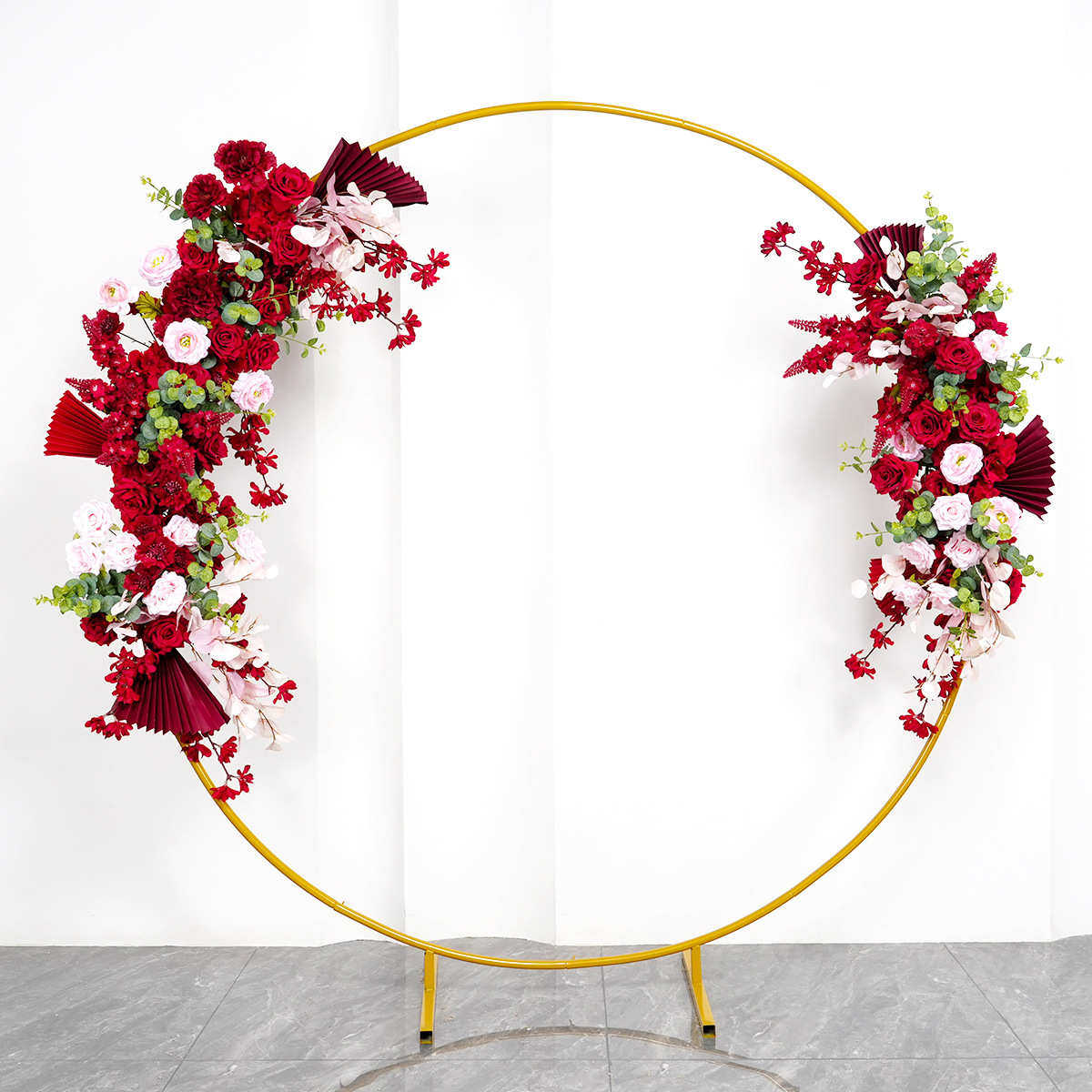 假展厅橱窗拱门仿真布置扇子花婚礼仿真排花花排新款花背景墙装饰