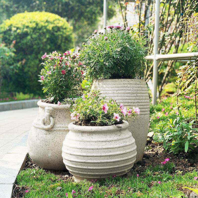 粗陶白色花盆老桩荔枝面上色透气特大覆古简约土陶瓷老式红陶罐子