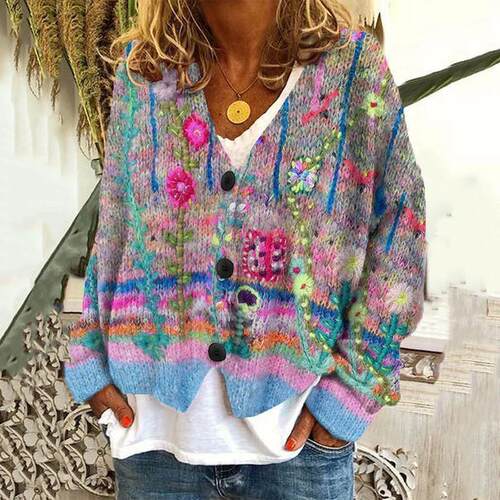 Printed cardigan with a soft touch, sweater, cloak,