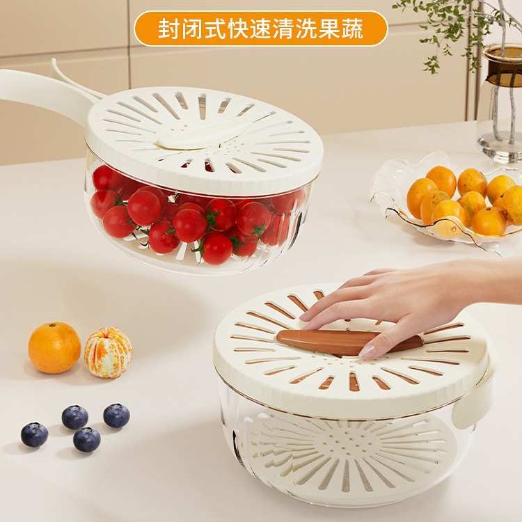厨房沥水碗蔬菜生鲜冰箱保鲜盒可折叠户外旅行便携水果收纳盒菜盆