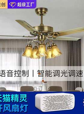 传统家用客厅吊灯电风扇一体卧室书房智能变频餐厅led风扇灯