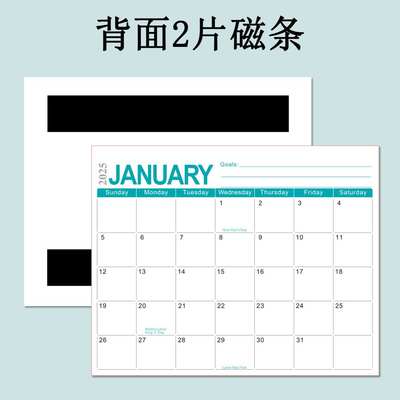 2025-2026年18个月英文挂历磁吸冰箱贴日历家用月历计划表记事本