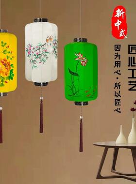 中式布艺手绘灯笼仿古典宫灯餐厅茶楼过道创意冬瓜长形布艺吊灯具
