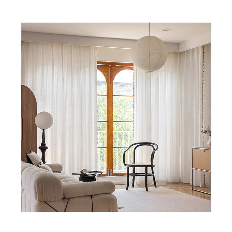 2024年新款日式奶油色纱帘窗帘透光不透人棉麻原木风客厅透光窗帘