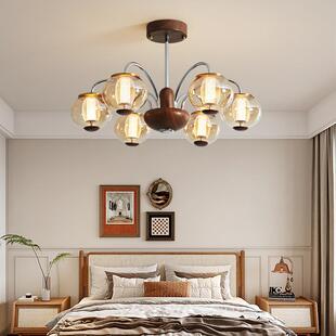 法式 复古创意819餐书房灯胡桃木色室房灯间 中古客厅厅吊卧灯美式