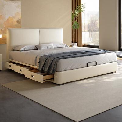 免洗科技布床现代简约一米五双人床实木意式轻奢主卧床2022年新款