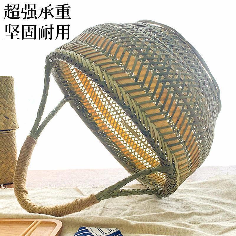 竹编采摘买 提菜篮鸡蛋小竹篮筐收纳篮织家用手提大竹篮子水果