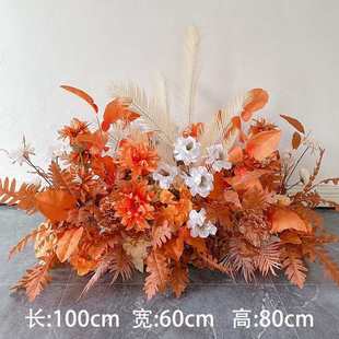 亮热新款秋冬复古婚礼庆堂花排现场布置装饰仿真花路引花排迎宾牌