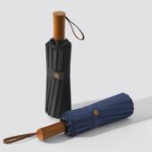 实木手柄16骨三折雨伞手动开 黑胶遮阳伞晴雨两用遮阳伞定 收男士