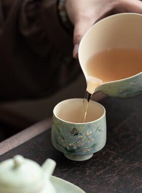 茗园手绘文心品兰陶瓷茶杯下午茶主人杯女士精致高脚MST-260-杯中