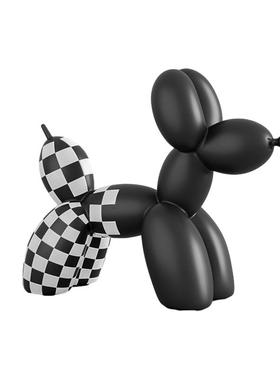 北欧风黑白格子创意气球狗家居软装饰品书房酒柜客厅小众个性摆件