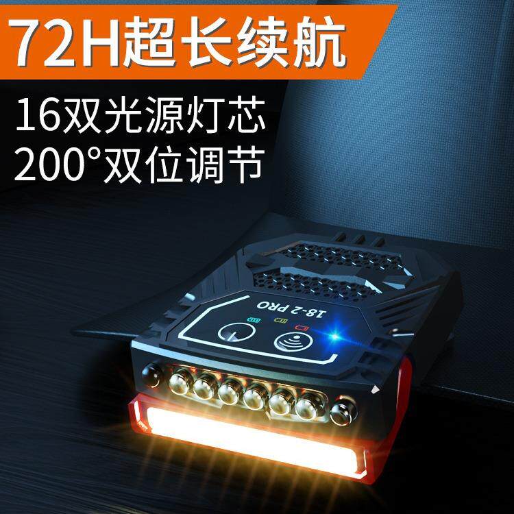 钓鱼感应头灯夜钓充电锂电强光LED夹帽灯帽檐灯头戴式拉饵灯