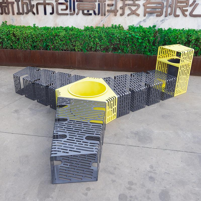 创意花箱座凳户外不锈钢垃圾桶景观果皮箱公园箱式座椅