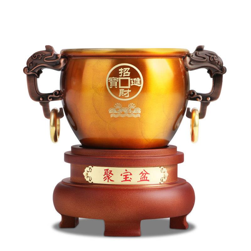 铜制聚宝盆摆件黄铜招财客厅办公室玄关摆设开业乔迁礼品送客户