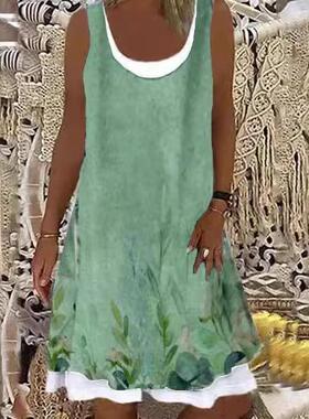 Printed camisole style mid length dress 印花吊带型中连衣裙