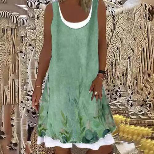 Printed camisole style mid length dress 印花吊带型中连衣裙
