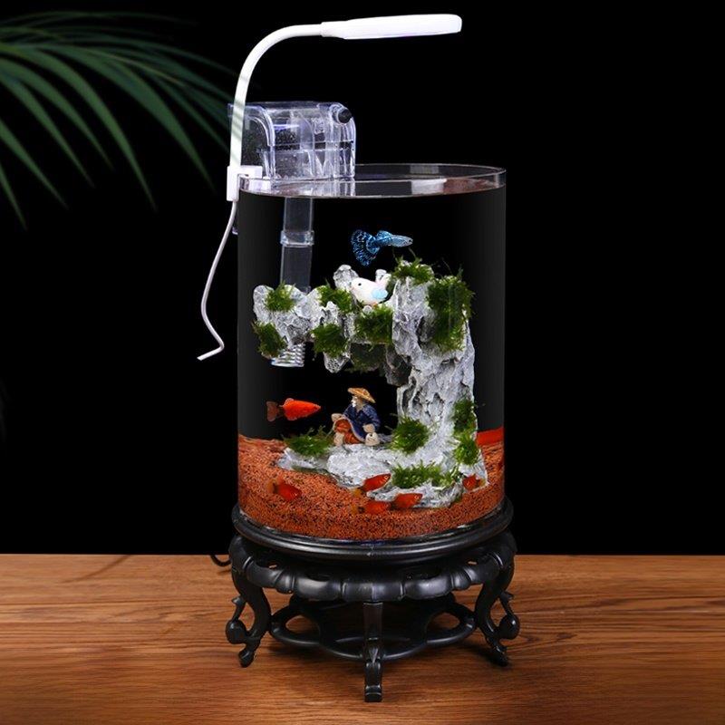 圆柱形鱼缸小鱼缸小型金鱼缸桌面龟缸家用水培器皿植物花盆容器