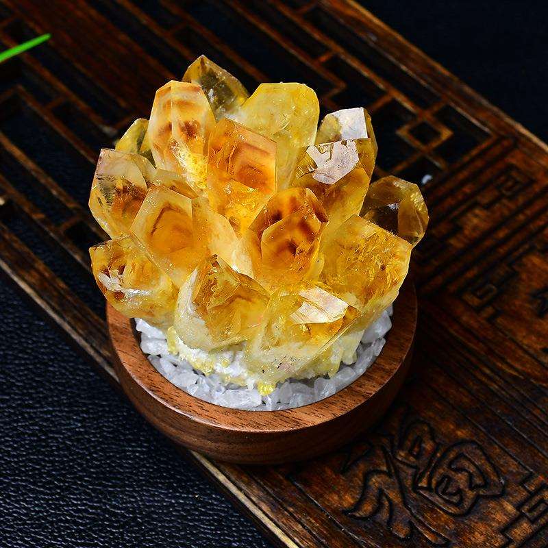 天然黄水晶簇摆件黄银山原石骨干水晶花家居客厅办公室装饰送礼