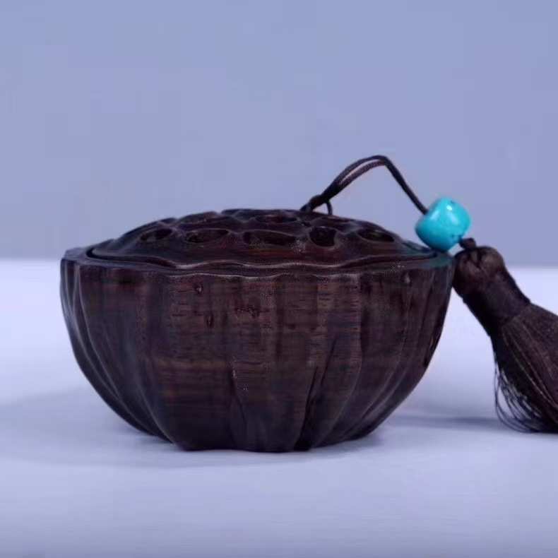 家用熏香香炉木质摆件香炉小盘炉黑檀线香木雕双用莲蓬具创意室内