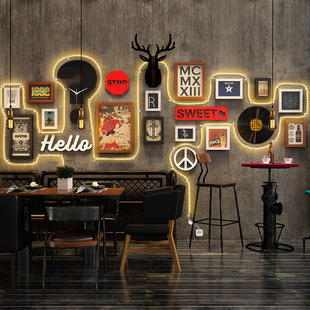 高分子2374发光装 饰复古挂钟照片墙 饰画组合挂画相框墙LED灯带装