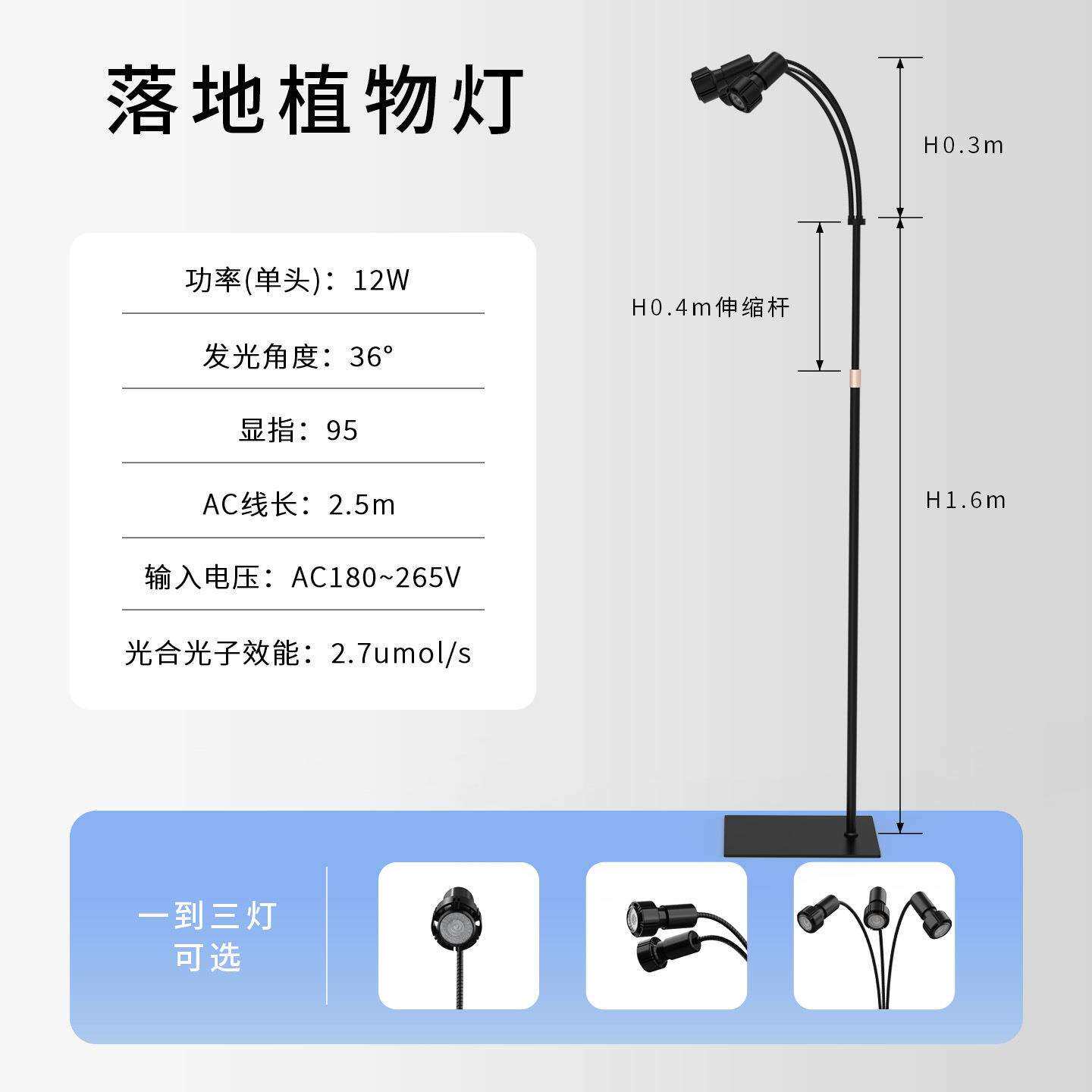 BJE植物管定补阳光灯全光谱太光灯阳台绿植生长灯时开关