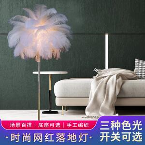 新款直销欧美简约跨境网红羽毛落地灯 婚庆路引灯鸵鸟毛北欧ins客