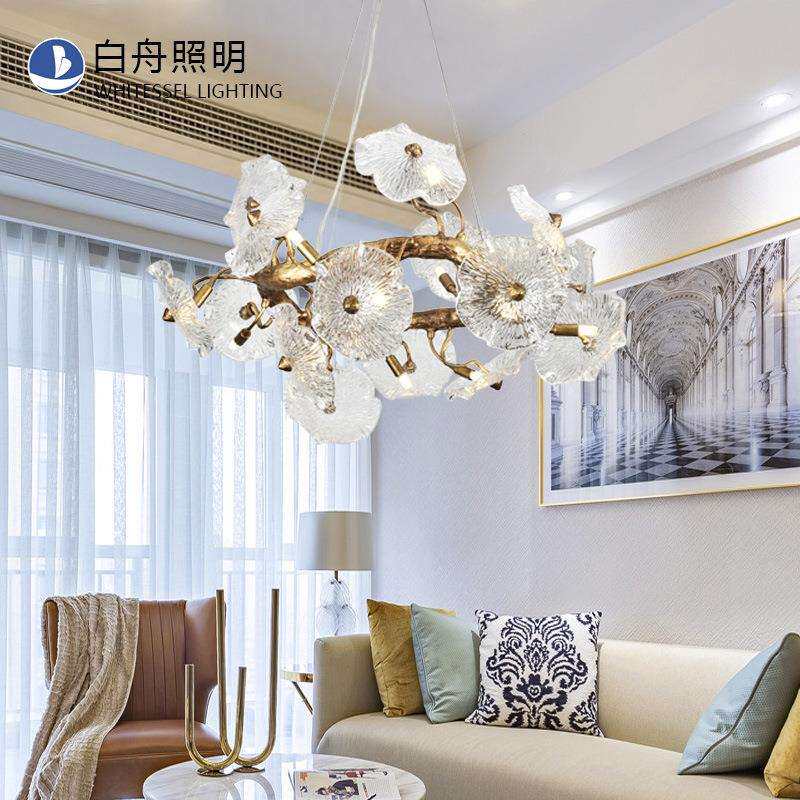轻奢现代水晶客厅设计师艺术荷叶吊灯新中式别墅书房全铜树枝灯