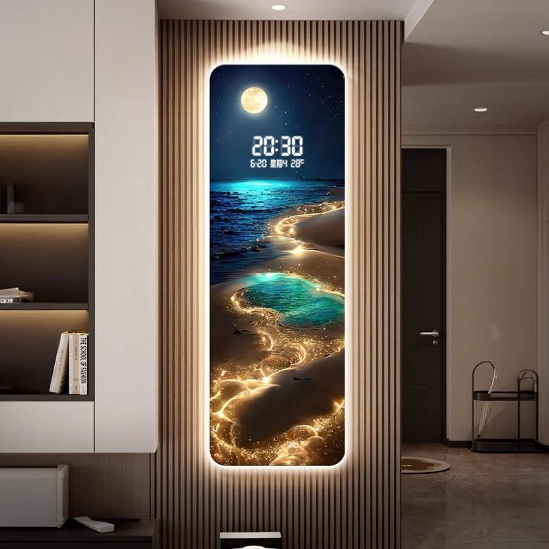 海浪客厅万年历2025年新款挂钟月球数字显示电子时钟玄关装饰画