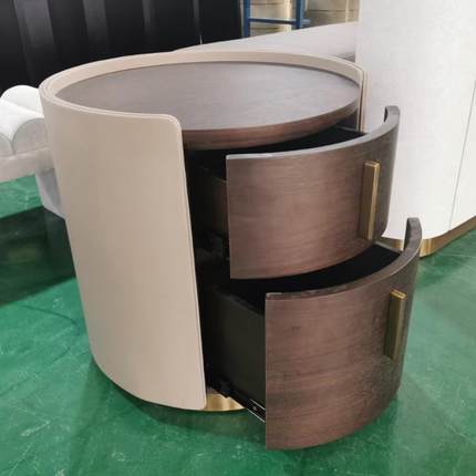 意式极收简圆形实木床柜头柜熏LMK色烤漆卧室床边烟轻奢纳圆柜轻