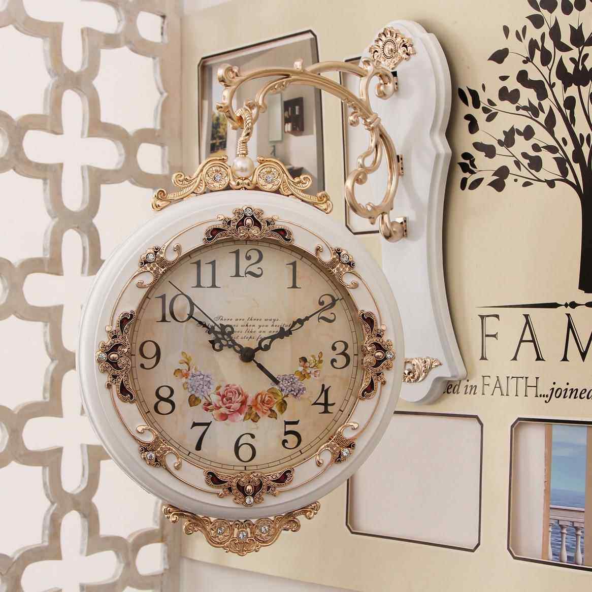 双面挂钟欧式创意表客厅静音田园时钟表两面个性时尚现代简约挂表