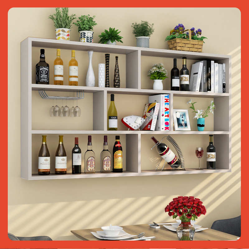 ∈壁挂架墙上置物架实木书架隔板多层酒柜客厅墙面吊柜挂柜酒架