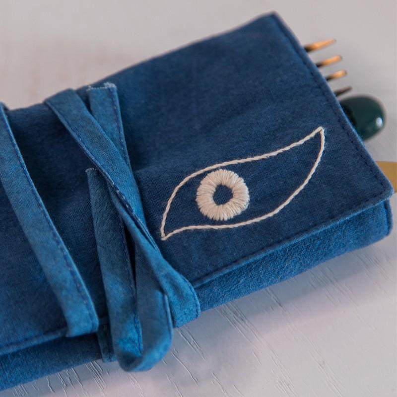 古法植物染传统卷笔袋手织布笔袋学习笔袋文件袋中式桌面收纳袋