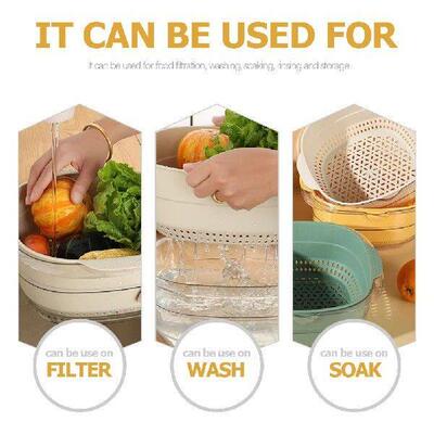 Plastic Colander Layered Vegetable Washing Strainer Kitchen
