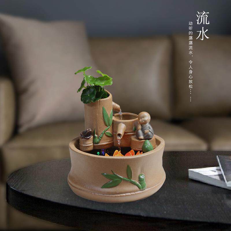 禅意家居流水摆件落地喷水客厅玄关办公室加湿器软装饰品手工