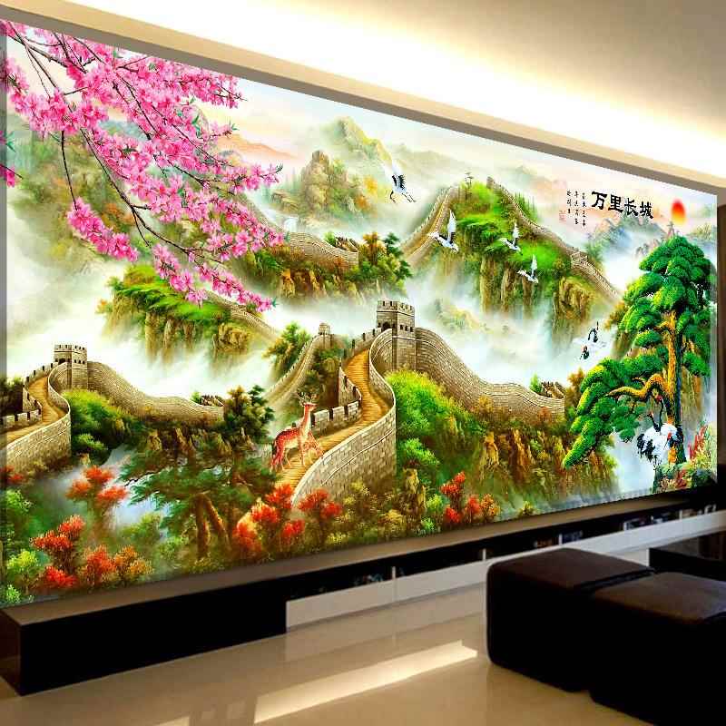 5d钻画满钻新款大幅客厅山水石画IjahrgeT风里景松万长城迎客十字