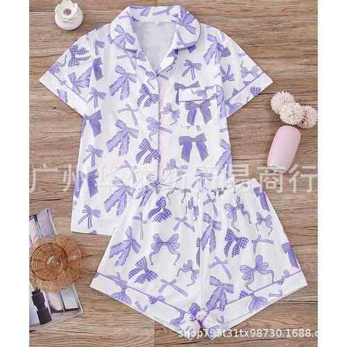 Women Over Print Shirt Shorts Pajama Western Cowboy Casual