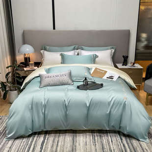 夏季床上四件套凉感裸睡真天丝可机水洗冰丝双单人宿舍三件套薄款